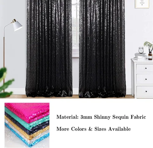 Miniatura 5 de AMZLOKAE Panel de cortina de lentejuelas de 2 x 8 pies, telón de fondo de lentejuelas negras para fotografía, telón de fondo de tela con purpurina