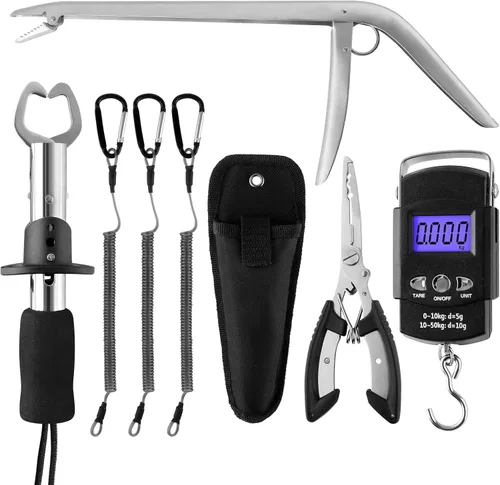 mouhike Kit de herramientas de pesca, alicates de pesca, pinza de labios de pescado, removedor de anzuelos de pesca, báscula digital de pesca,