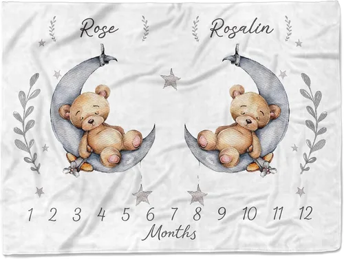 Miniatura 8 de MDPrints - Manta personalizada de hitos individuales, mantas mensuales personalizadas para bebés con nombre para niños y niñas, 30 x 40 y 50 x 60
