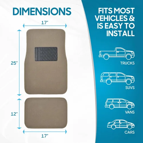 Miniatura 7 de Alfombrillas de piso de alfombra para trabajo pesado beige delanteras y traseras, forros universales para automóvil, SUV, camioneta y camión, 100 MB