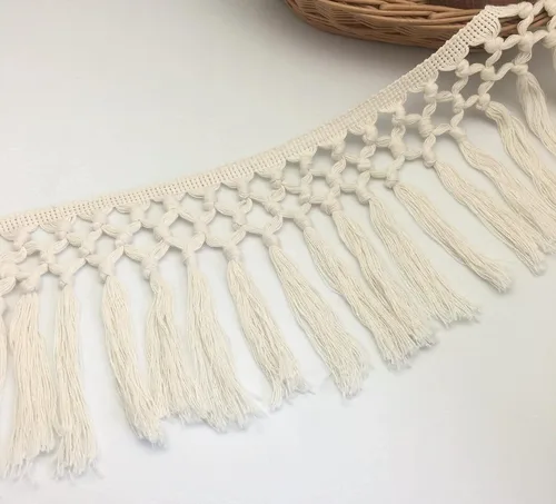 Miniatura 3 de FQTANJU Borla de algodón de 3 yardas de 5.5 in de ancho, borla de algodón, cinta bohemia de macramé para accesorios de costura, manualidades y Beige
