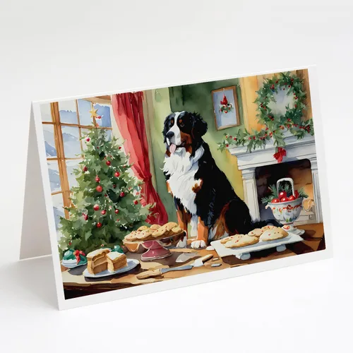 Miniatura 165 de Caroline's Treasures DAC3884GCA7P Paquete de 8 tarjetas en blanco de Navidad con galletas de husky siberiano Tarjetas de felicitación con sobres