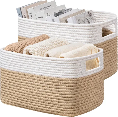 Miniatura 14 de UBBCARE Paquete de 2 cestas de almacenamiento para organizar, cestas de estante con asas, cestas de almacenamiento tejidas para estantería/estante
