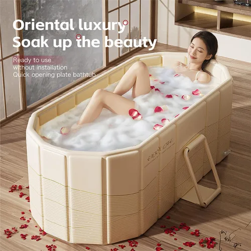 Miniatura 2 de Bañera plegable para adultos, grande de 59 pulgadas, bañera portátil para baño, bañera plegable de spa para cabina de ducha, ideal para espacios