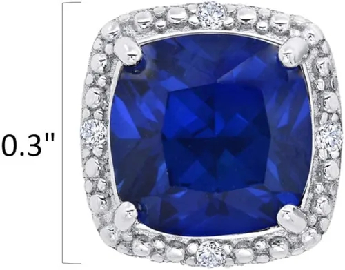 Miniatura 4 de Pendientes de tuerca de 0.276in con forma de diamante y piedra preciosa de corte cojín en plata de ley