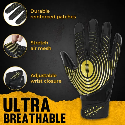 Miniatura 3 de HANDLANDY Guantes de fútbol para jóvenes, guantes receptores adhesivos para niños, guante de fútbol de súper agarre, mejor regalo para niños y niñas