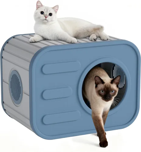 Miniatura 8 de NUNU LAB Caja de arena para gatos, casa para gatos al aire libre, resistente a la intemperie y a los rayos UV, refugio de material PP con techo