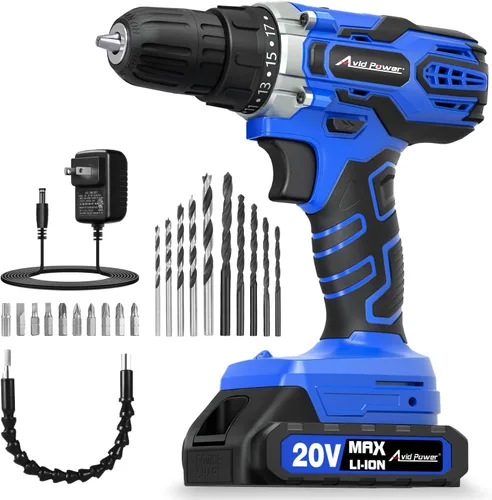 Miniatura 9 de AVID POWER Kit de taladro eléctrico máximo de 20 V, juego de taladro inalámbrico con batería y cargador, 2 velocidades variables, portabrocas sin