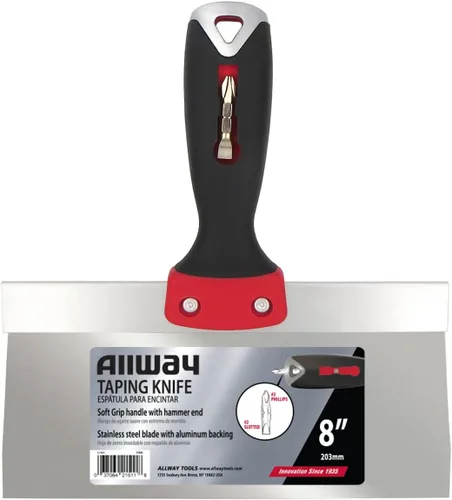 ALLWAY STKB8 Cuchillo de acero inoxidable de agarre suave con extremo de martillo y punta de destornillador, 8 pulgadas