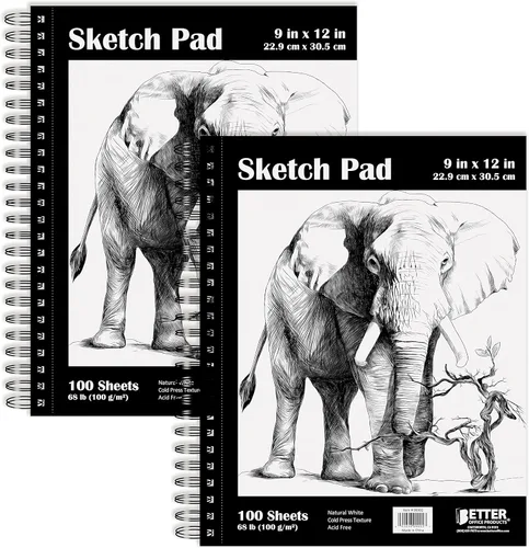 Better Office Products - Bloc de papel de dibujo de 9 x 12 pulgadas, 200 hojas en total (100 cada uno), 2 unidades, papel de alta calidad de 68