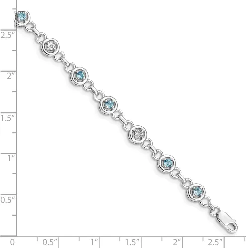 Miniatura 3 de Pulsera de plata de ley 925 maciza con topacio azul y diamante con cierre de mosquetón seguro de 7 pulgadas