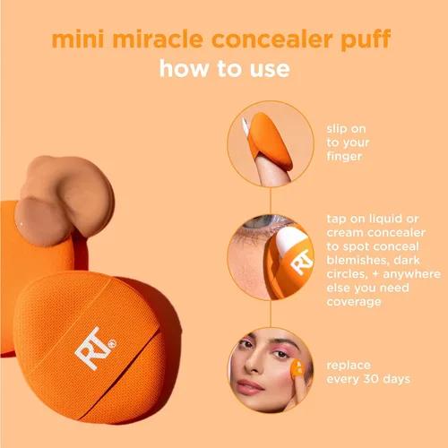 Miniatura 4 de Real Techniques Mini Miracle Concealer Puff Trio, pequeña esponja de maquillaje para base líquida y crema y corrector, ocultación específica, apto