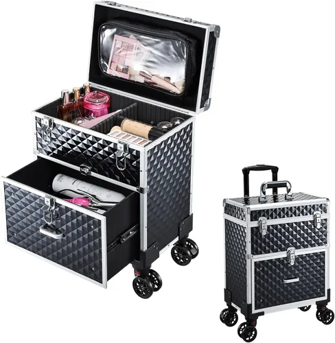 Estuche de maquillaje profesional con cajón para artistas de maquillaje, estuche de tren cosmético, estuche de almacenamiento grande para técnicos