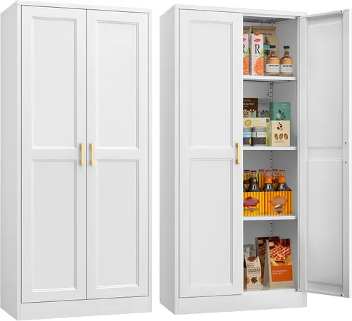 Miniatura 25 de Armario de almacenamiento de metal de 71 pulgadas de alto, armarios de almacenamiento de despensa de cocina con puertas y 4 estantes, armario