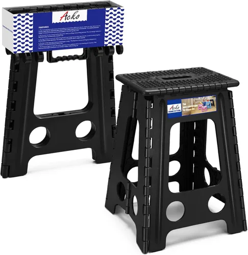 Miniatura 26 de ACKO Taburete plegable plegable de 16 pulgadas, 400 libras de capacidad, taburetes de plástico para adultos y niños, taburetes plegables para Blanco