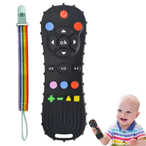 BEBECAN Control remoto de silicona para bebé, juguete masticable sin BPA para bebés y niños pequeños de 3 a 24 meses, juguetes sensoriales para Negro