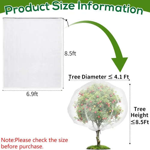 Miniatura 2 de Red para árboles frutales de 6 x 7 pies, cubierta de malla ultrafina para árbol de insectos de jardín con cordón, barrera transparente para plantas