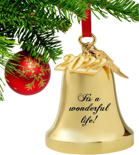 Miniatura 8 de JUPPE 2025 Campanas de Navidad Grabadas en Oro "Es una Maravillosa Vida" Adornos Colgantes para Árbol de Navidad Adornos de Boda y Aniversario