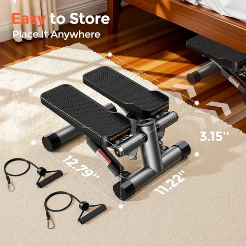 Miniatura 9 de SPORTSROYALS Escalera de escalera, giro/mini escalón para ejercicio en casa, máquina de pasos con bandas de resistencia para entrenamiento de cuerpo