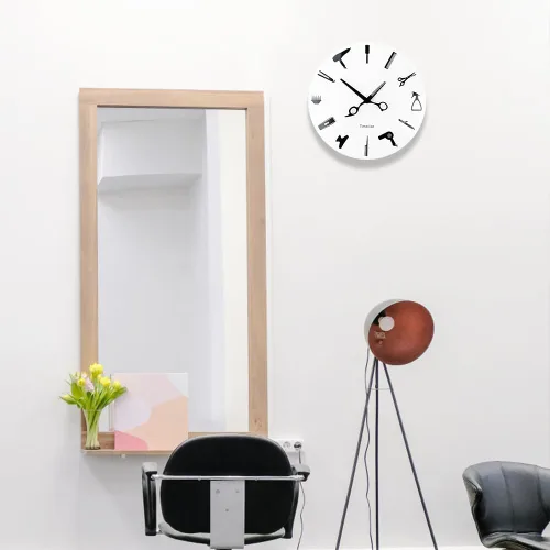 Miniatura 6 de Timelike Barber Equiment Tools Reloj de pared Diseño moderno Barbería Negocios Señal Reloj de pared Belleza Peluquería Reloj de peluquería Regalo