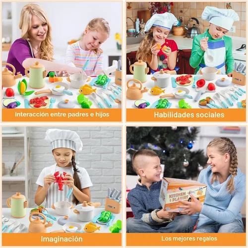 Miniatura 2 de Accesorios de cocina de juguete para niños, 42 piezas de juego de cocina para niños pequeños, juego de cocina con ollas y sartenes a presión, juego