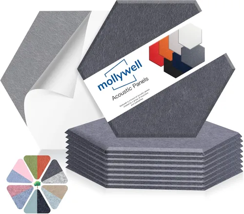 Miniatura 22 de Mollywell Paneles acústicos hexagonales, de alta densidad, insonorizantes, azulejos de fieltro decorativos para reducción de ruido para techos