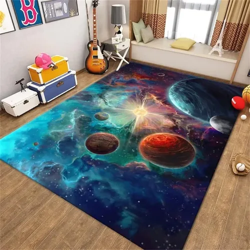 Miniatura 14 de Alfombra de espacio exterior para habitación de niños, 3 x 5 pies, alfombra Galaxy para dormitorio de niños, suave, antideslizante, sistema solar