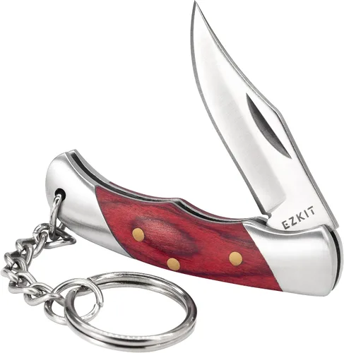 Cuchillo de bolsillo pequeño, cuchillo de bolsillo EDC, acero inoxidable D2 y mango de madera, cuchillo pequeño, longitud de la hoja 1.5 pulgadas