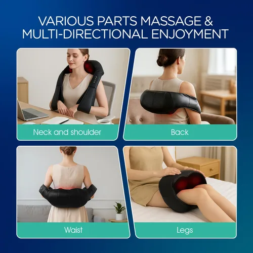 Miniatura 5 de Shiatsu Masajeador de cuello y espalda, masaje eléctrico de tejido profundo 4D para hombros, espalda baja, piernas y cuerpo, alivio del dolor Negro