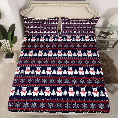 Miniatura 16 de Juego de sábanas con diseño de Papá Noel y muñeco de nieve para niños, niñas y niños, de temática navideña, juego de cama con diseño de árbol