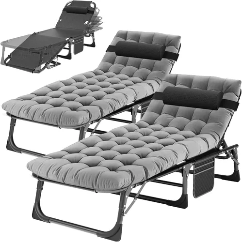Miniatura 12 de H&ZT Silla de salón plegable con abertura para la cara – Silla reclinable ajustable para bronceado al aire libre con colchón, silla de sol