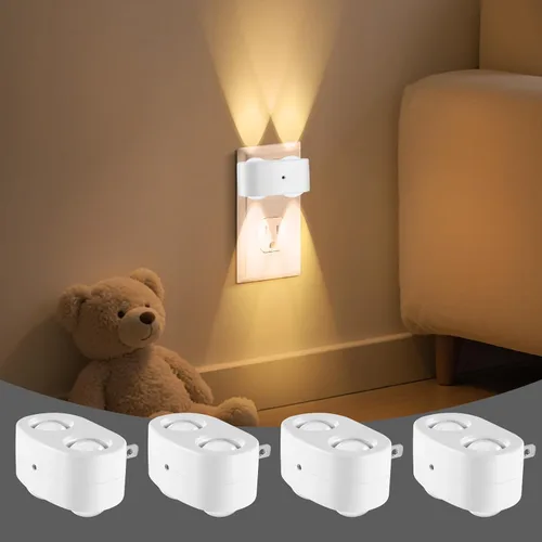 Paquete de 4 luces nocturnas, luces nocturnas de pared enchufables con sensor giratorio, de atardecer a amanecer, blanco cálido de 2700 K, 100