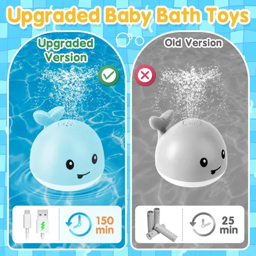Miniatura 4 de Juguetes de baño para bebés de 1 a 3 años, juguetes de agua de piscina para bebés de 1, 2, 3 años, juguete de baño de ballena, juguete de baño