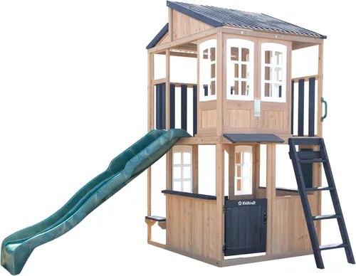 Miniatura 4 de KidKraft Cliffbrook - Casa de juegos de madera para exteriores de dos pisos con tobogán
