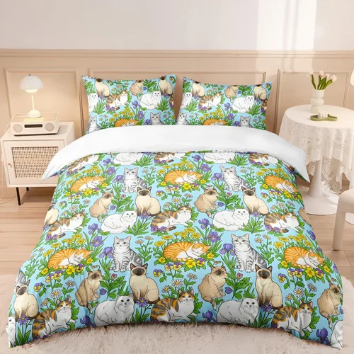 Miniatura 12 de AILONEN Hobby Cat Twin Duvet Cover Set 3 Piece, Blue Sports Art Bedding Pack, Cupcake Ball Microfiber Shell, 2 Pillowcases