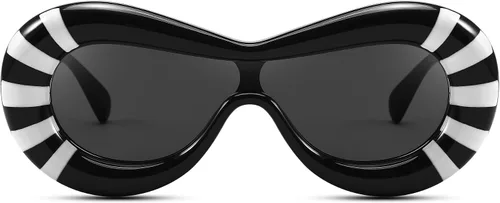 FEISEDY Lentes de sol ovalados inflados para mujeres y hombres, a la moda, de gran tamaño, montura gruesa, Y2K, divertidos tonos estéticos B9088