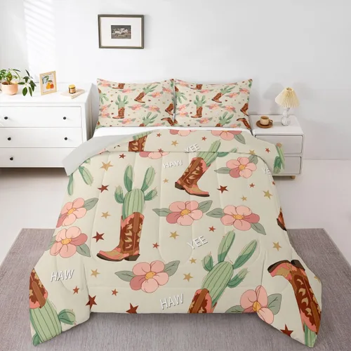Miniatura 6 de Erosebridal Western Cowgirl Twin Bedding Set Western Cowboy Comforter Set for Kids Girls Horseshoe Boots Southwestern Comforter Wild West Cactus