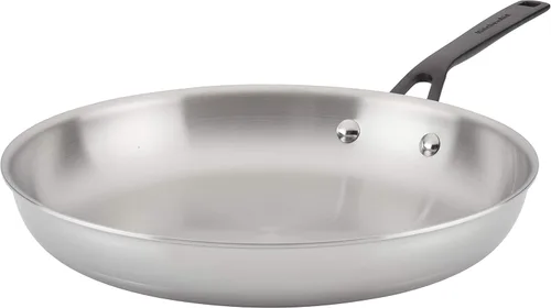 Miniatura 12 de KitchenAid Sartén para saltear de inducción de acero inoxidable revestido de 5 capas con tapa, 5 cuartos de galón, acero inoxidable pulido