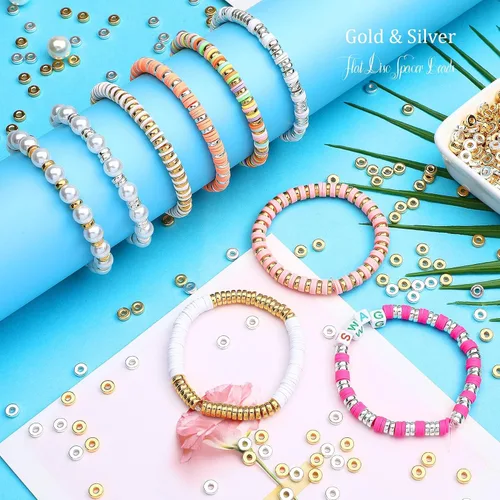 Miniatura 4 de 1500 piezas de cuentas espaciadoras redondas planas de 0.23 pulgadas, cuentas en forma de disco sueltas para hacer joyas, para pulseras, collares