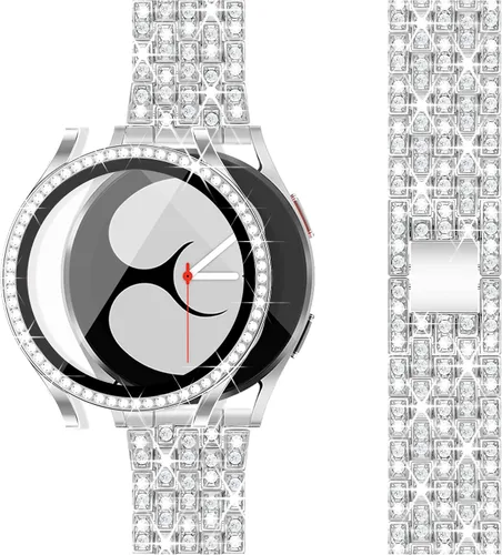 Correa de diamantes compatible con Samsung Galaxy Watch 4 5 FE - Correa de 1.575 pulgadas con protector de pantalla, 0.787 pulgadas de liberación