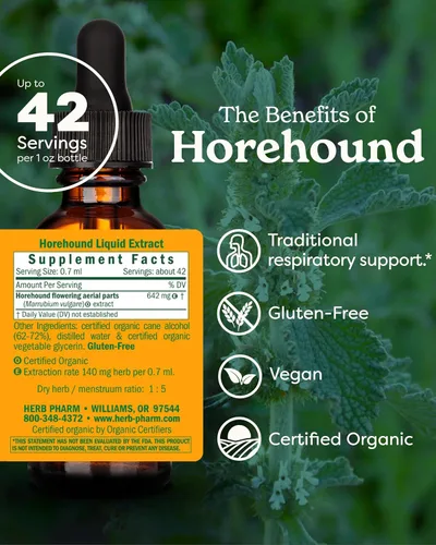Miniatura 2 de Herb Pharm Gotas de extracto líquido Horehound para soporte del sistema respiratorio, 1 onza