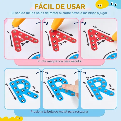 Miniatura 4 de JoyCat Tabla magnética de seguimiento de letras, imanes ABC de doble cara 2 en 1 para niños de 3 a 5 años, práctica de escritura de letras