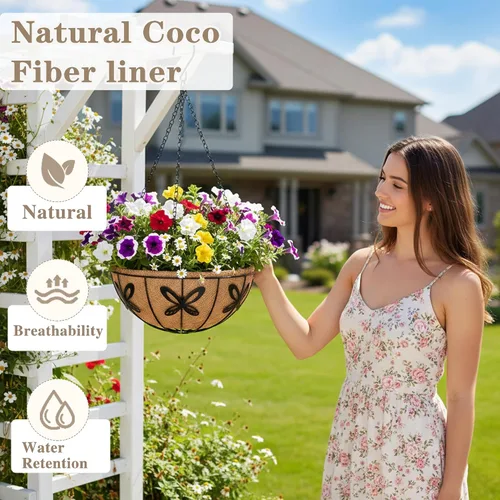 Miniatura 2 de EIMQUVW Macetas colgantes de metal para exteriores (paquete de 4, 12 pulgadas) cestas colgantes para plantas con cadena redonda de alambre