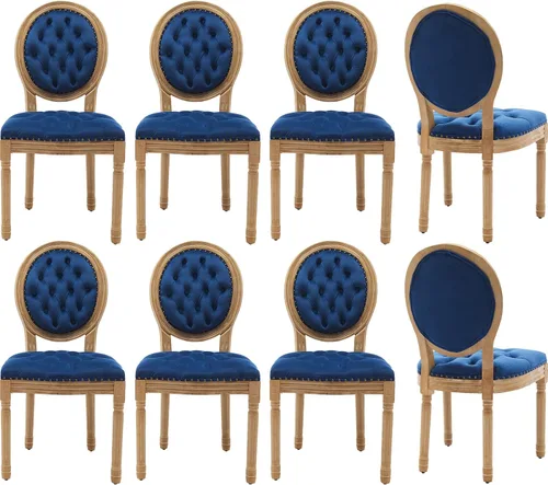 Miniatura 29 de Juego de 4 sillas de comedor francesas vintage, con respaldo redondo, tapizadas, de piel sintética, con ribete de cabeza de clavo y marco de madera