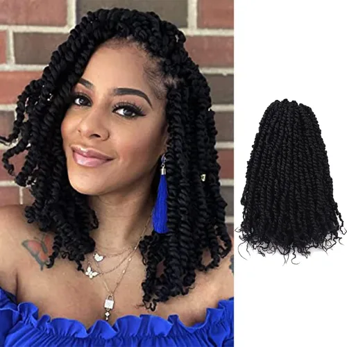Miniatura 50 de Paquete de 8 paquetes de cabello de ganchillo Passion Twist de 6 pulgadas, rizos bohemios pretrenzados previamente trenzados, negro natural 1B