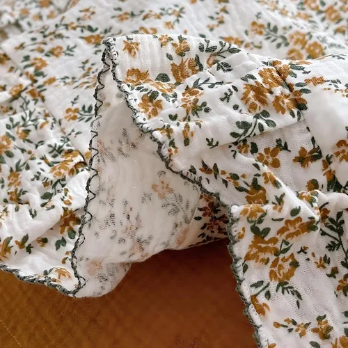Miniatura 4 de BuLuTu Funda de almohada de muselina de algodón con borde de volantes y flores de hibisco para niños, almohada de viaje suave para niños, niñas