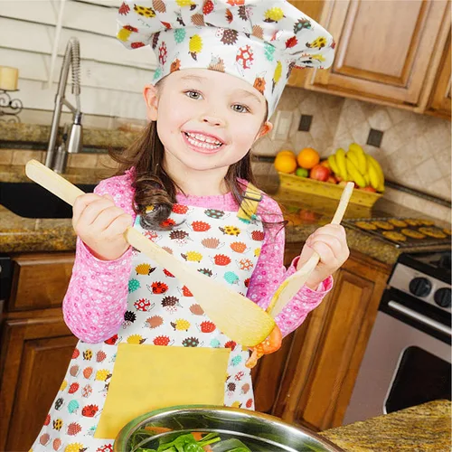 Miniatura 4 de Jennice House - Juego de delantal y gorro de chef para niños, lindos delantales para hornear de niños para cocinar delantales para bebés que hornean