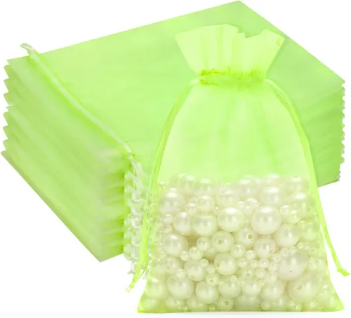 Miniatura 22 de G2PLUS - 25 bolsas de organza doradas de 5 x 7 pulgadas, bolsas de malla transparente para joyería, bolsas de regalo de organza con cordón