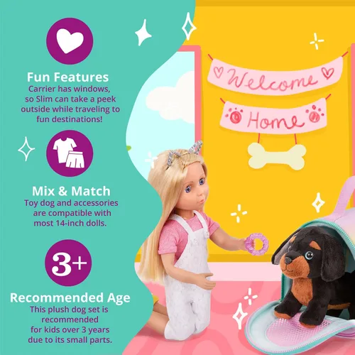 Miniatura 4 de Glitter Girls Accesorios para muñecas de 14 pulgadas - Perro de peluche y transportador - Accesorios para muñecas - Teckel Puppy 3+ años - Juego