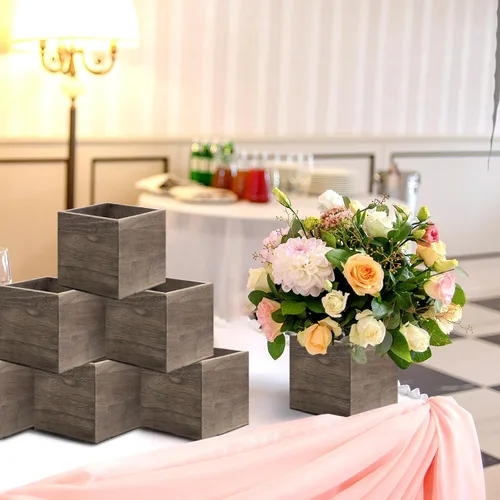 Miniatura 4 de Suzile Juego de 12 Cajas Plantadoras de Madera de 5 Pulgadas Jarrones Cuadrados de Flores para Centro de Mesa Caja Plantadora Cúbica Rústica